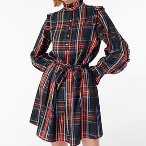 J. Crew Belted Ruffle Dress in Tartan